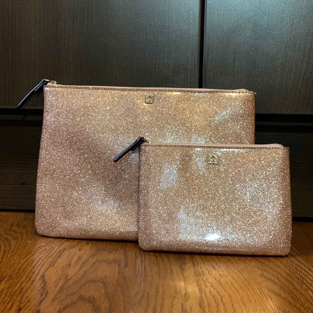 Kate spade rose gold glitter cosmetic pouches